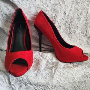ALDO Red Peep-Toe Stiletto Heels